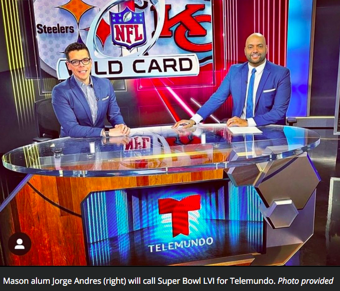 Student Media alumnus Jorge Andres (WGMU Radio, class of 2007) made history earlier this month when he called Super Bowl LVI for Telemundo's "first over-the-air broadcast" of America's most-watched annual sporting event.