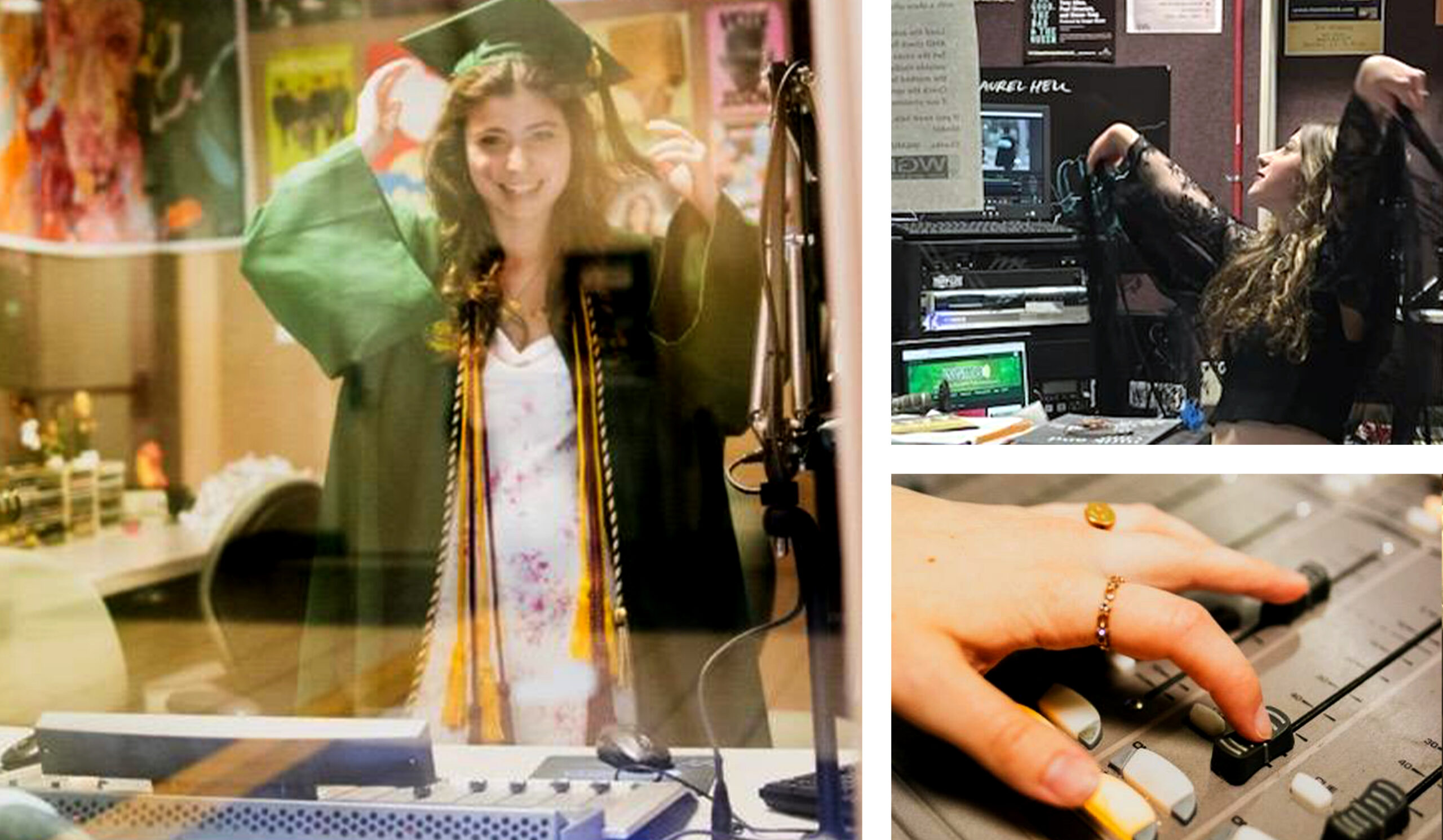 Photo of 2025 graduate Emma Redden in the WGMU studios on Mason's Fairfax campus.